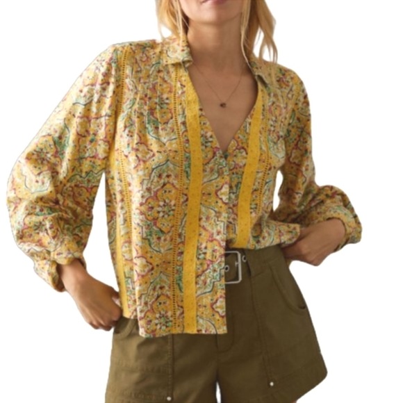 Anthropologie Pilcro Fairy Grunge Floral Pintuck Balloon Sleeve Blouse Size MP - Picture 1 of 12